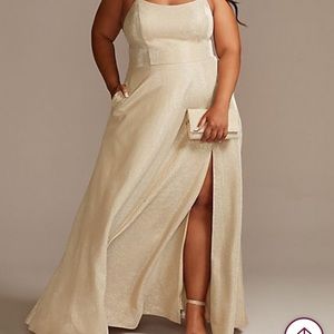 Jules & Cleo David’s bridal brand full length gold glitter gown size 22w